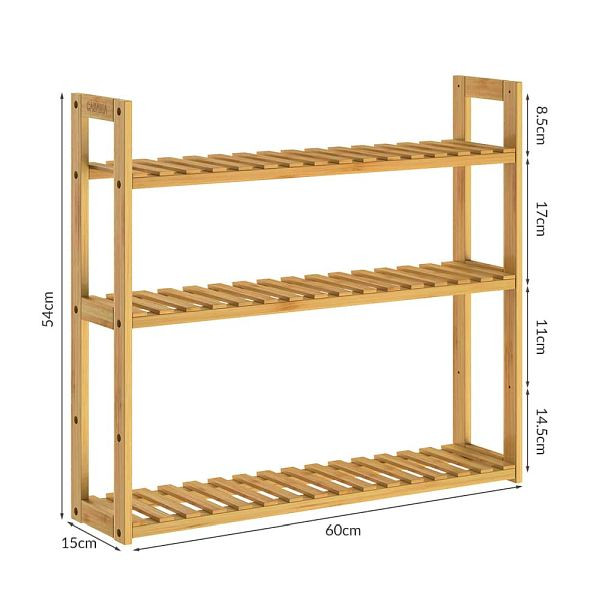 casaria Wandregal Bambus 54x60x15cm, 2 in 1 Standregal, 107932, 4251779121793