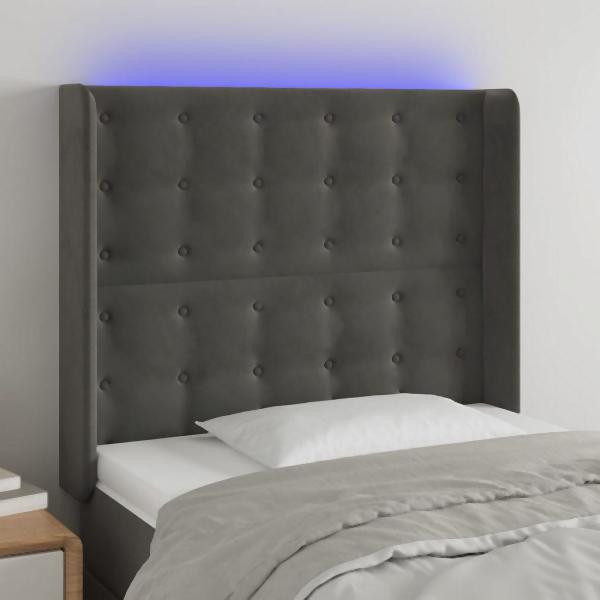 vidaXL LED Kopfteil Dunkelgrau 103x16x118/128 cm Samt, 3124525