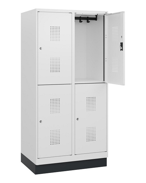 C+P Doppelstöckiger Spind Evolo PLUS, Sockel, 4 Fächer, 1630x800x500mm, 9016/901, Zylinderschloss, 0493205-22 S10054