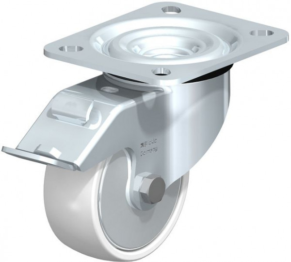 Blickle L-PO 80R-FI-FA Stahlblech-Lenkrolle, mittelschwere Ausführung, mit Anschraubplatte & Feststeller, Polyamid, Weiß, 749326