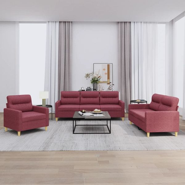 vidaXL 3-tlg. Sofagarnitur mit Kissen Weinrot Stoff, 3201542