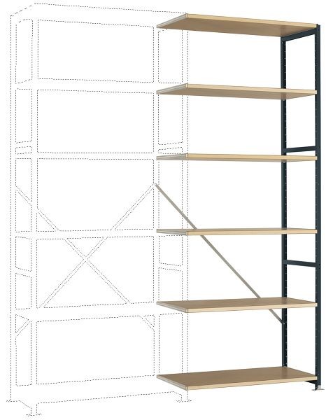 Manuflex Mittelschweres Fachboden-Steckregal Anbauregal mit 6 Holzverbundböden, HxBxT = 2500 x 1000 x 300 mm, anthrazit, RP1405.7016