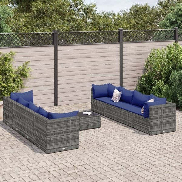 vidaXL 9-teilig Garten-Lounge-Set mit Kissen Grau Poly Rattan, 3308047
