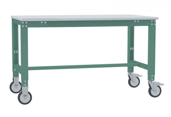 Manuflex Arbeitstisch UNIVERSAL Spezial mobil mit Melaminplatte, BxTxH = 3000 x 800 x 752-972 mm, Graugrün, AU7471.0001