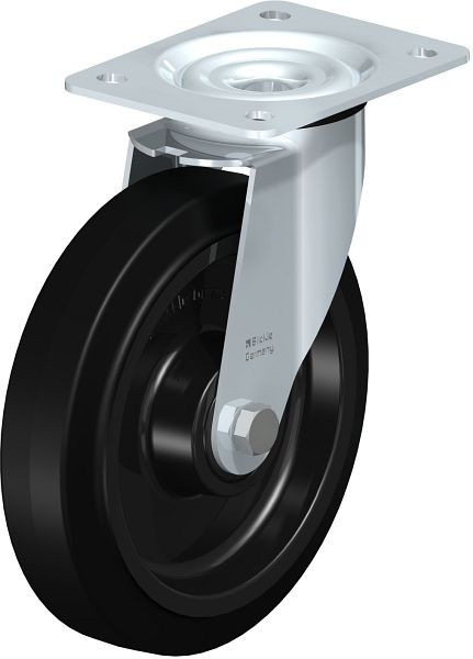 Blickle LE-POEV 200XKA Stahlblech-Lenkrolle mit Anschraubplatte, Elastik-Vollgummi, Schwarz, 850323