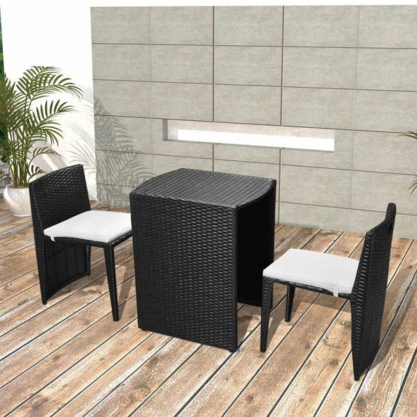 vidaXL 3-teilig Bistro-Set mit Auflagen Poly Rattan Schwarz, 42882