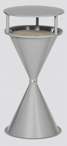 VAR Kunststoff-Standascher mit Dach, Kunststoff silber, und Bodenronde, feuerverzinkt, komplett, 20041