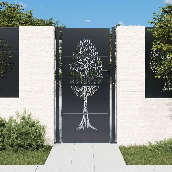 vidaXL Gartentor Anthrazit 105x205 cm Stahl Baum-Design, 153159