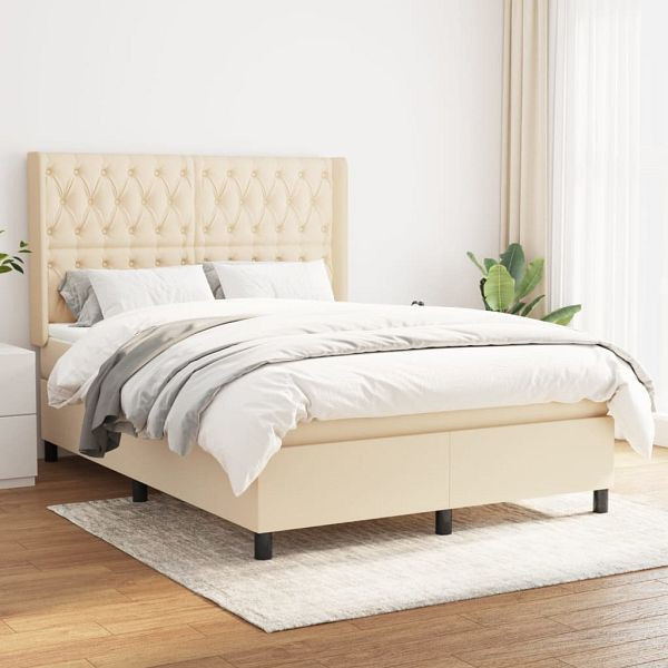 vidaXL Boxspringbett mit Matratze Creme 140x200 cm Stoff, 3131678