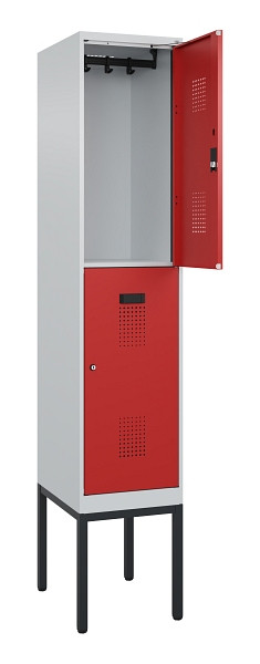 C+P Doppelstock-Spind Evolo PLUS, Gestell, 2 Fächer, 2120x400x500mm, 7035/3000, Zylinderschloss, 0493307-12 S10030