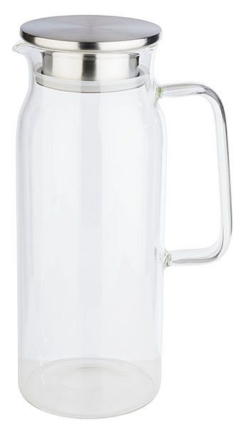 APS Glaskaraffe, Ø 10 cm, Höhe: 26 cm, 1,5 Liter, Glas, Edelstahl, Deckel matt poliert, 10792