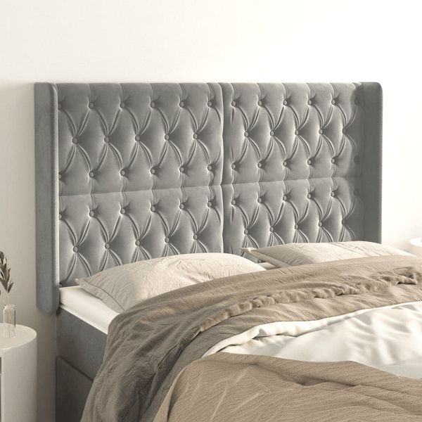 vidaXL Kopfteil mit Ohren Hellgrau 163x16x118/128 cm Samt, 3119970