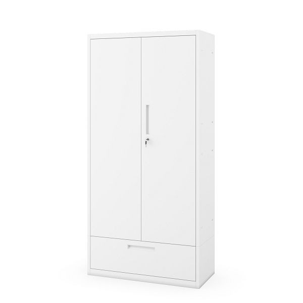 Jan Nowak Modularer multifunktionaler Metallschrank mit Schublade MEGAN 1850 x 900 x 400 mm, Weiß, 2323