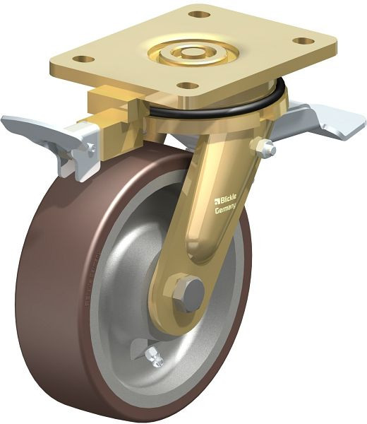 Blickle LS-GB 160K-ST-RI4 Stahlgeschweißte Schwerlast-Lenkrolle, schwere Drehkranz-Ausführung mit Feststeller, Blickle Besthane®, Braun, 753862