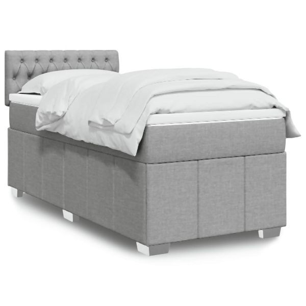 vidaXL Boxspringbett mit Matratze Hellgrau 90x200 cm Stoff, 3289258