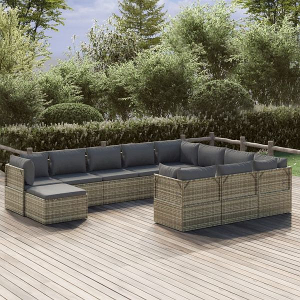 vidaXL 11-teilig Garten-Lounge-Set mit Kissen Grau Poly Rattan, 3157470