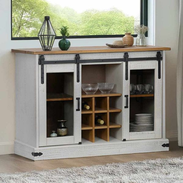 vidaXL Sideboard HALDEN 2 Schiebetüren Weiß 112x40x80 cm Massivholz, 4018426