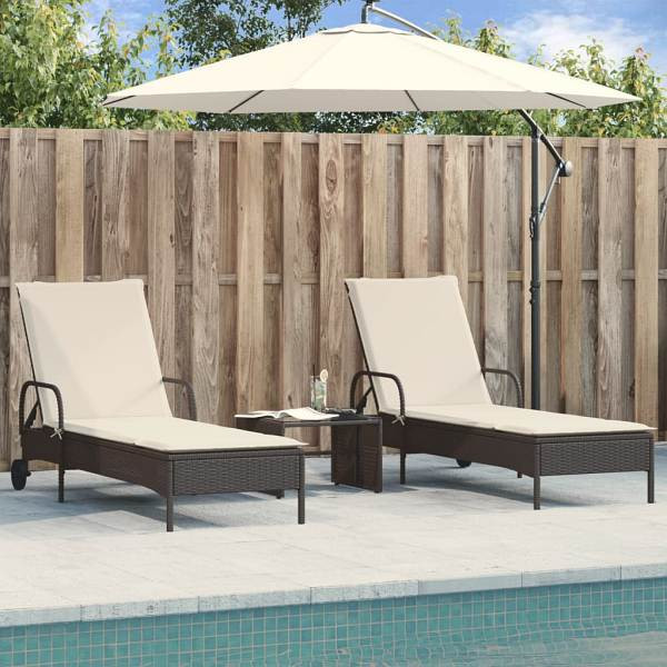 vidaXL Sonnenliegen mit Auflagen 2 Stück Schwarz Poly Rattan, UV-beständig, 3261434