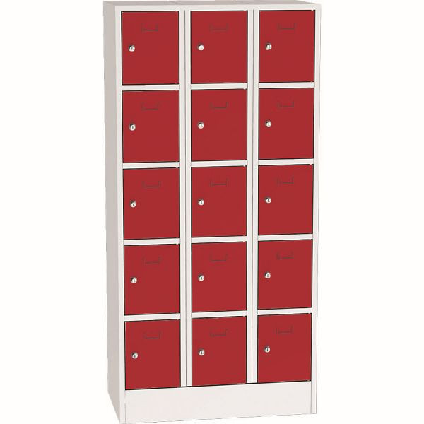 Deskin Schließfach-Stahlschrank SYSTEM SP1 COLOR, Korpus Lichtgrau RAL 7035, Türen Feuerrot RAL 3000, H 1850 x B 900 x T 500 mm, Zylinderschloss, 282163