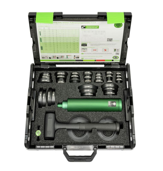 KUKKO Lagereinbauwerkzeug-Satz m. Gummi-Schonhammer, leichtes Außenmontagemodell, f. Kugellager m. Innendurchmesser 10 - 50 mm, 71-L-F