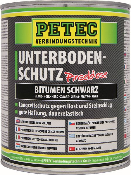 Petec Unterbodenschutz Bitumen, Pinseldose, Schwarz, 1.000ml, VE: 6 Stück, 73100