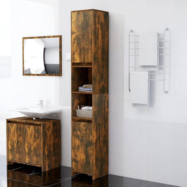 vidaXL Badezimmerschrank Räuchereiche 30x30x183,5 cm Holzwerkstoff, 815108