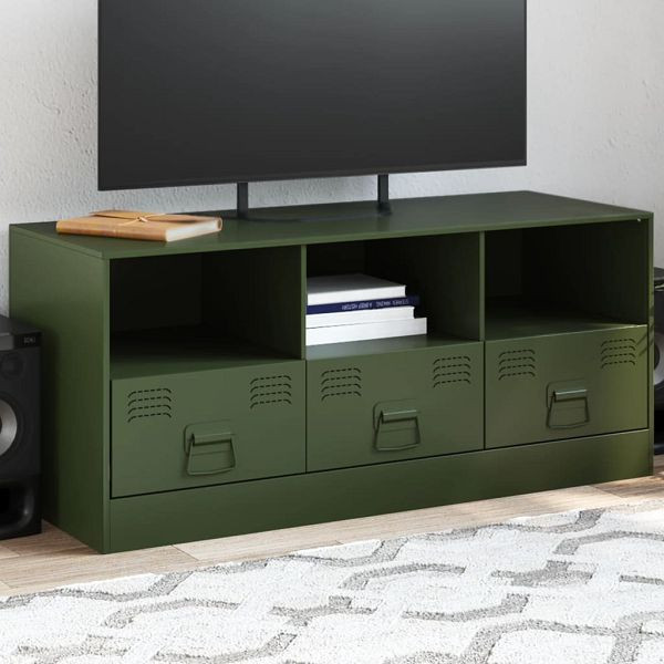 vidaXL TV-Schrank Olivgrün 99x39x44 cm Stahl, Material: Kaltgewalzter Stahl, 841737