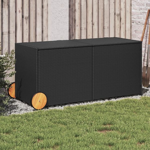 vidaXL Gartentruhe mit Rollen Schwarz 283L Poly Rattan, 365316