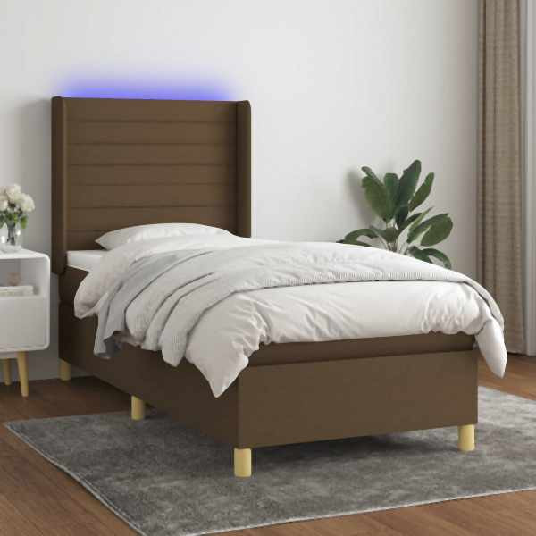 vidaXL Boxspringbett mit Matratze & LED Dunkelbraun 80x200 cm Stoff, 3138912