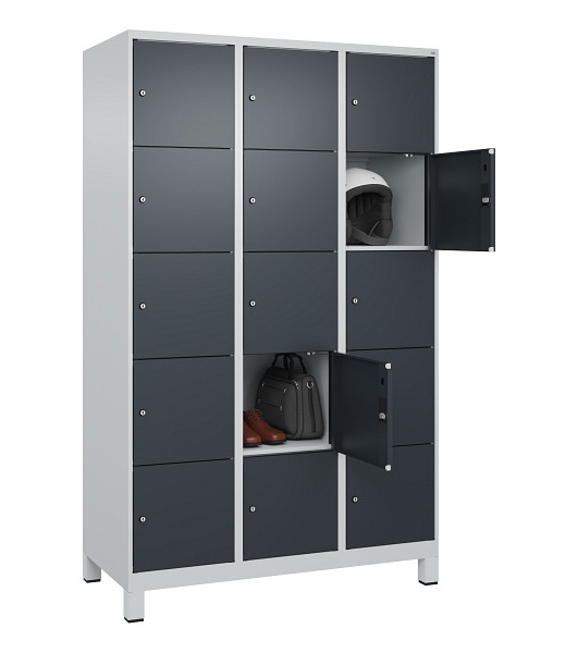 C+P Schließfachschrank Evolo PLUS, mit Füßen, 15 Fächer, 1950x1200x500mm, 7035/7016 Anthrazitgrau, 049010-325 S10012