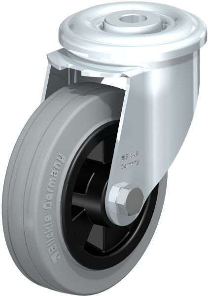 Blickle LER-VPP 100R-SG Stahlblech-Lenkrolle mit Rückenloch, Vollgummi, Grau, 620203