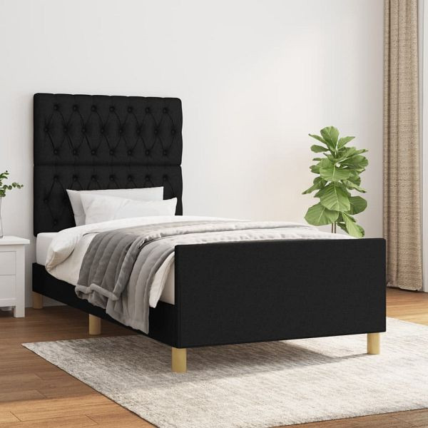 vidaXL Bettgestell mit Kopfteil Schwarz 90x200 cm Stoff, 3125270
