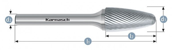 Karnasch Hartmetall-Frässtift unbeschichtet RBF/ HP-5 d1=10 / l2=20 / d2=6 / l1=65mm, VE: 3 Stück, 113053040