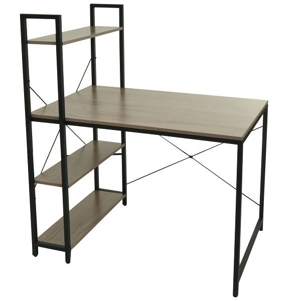 Mendler Schreibtisch mit Regal HWC-K81, Laptoptisch Bürotisch Arbeitstisch, 100x60cm Metall MDF, grau-braun, 98671