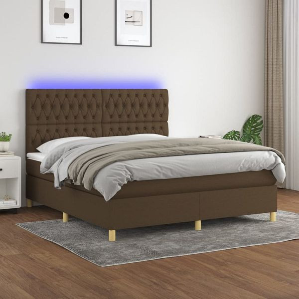 vidaXL Boxspringbett mit Matratze & LED Dunkelbraun 160x200 cm Stoff, 3135688