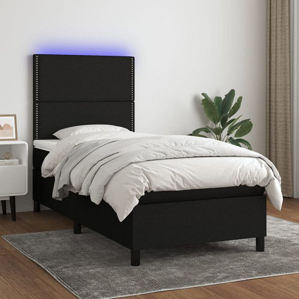 vidaXL Boxspringbett mit Matratze & LED Schwarz 90x200 cm Stoff, 3134767