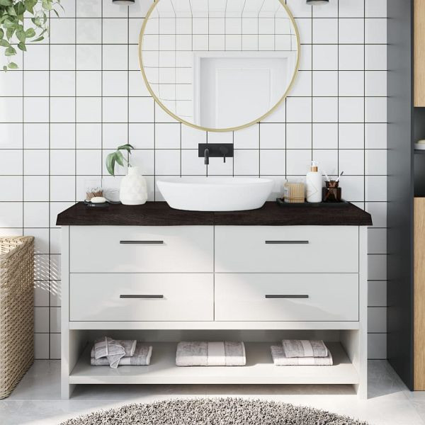 vidaXL Waschtischplatte Dunkelbraun 140x50x(2-6)cm Massivholz, 3156246