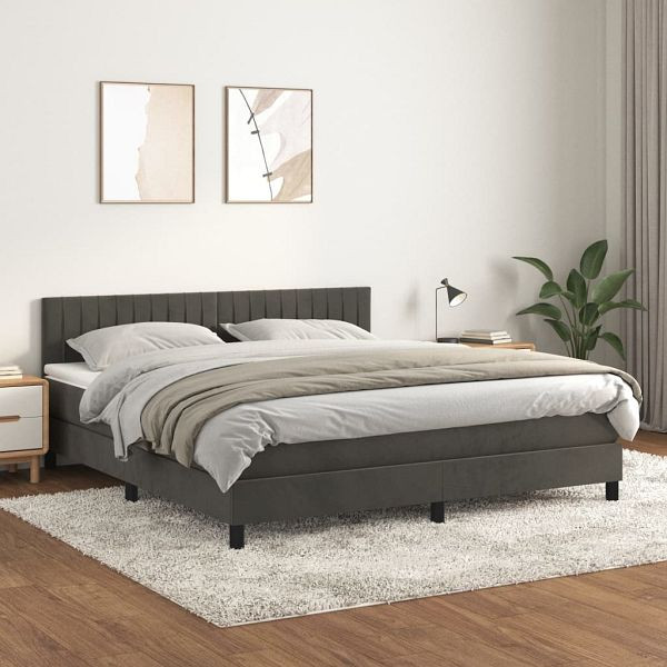 vidaXL Boxspringbett mit Matratze Dunkelgrau 160x200 cm Samt, 3141432