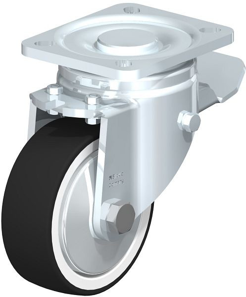 Blickle LH-POTH 100R-1-ST-FA Stahlblech-Lenkrolle, Schwerlast-Ausführung, mit Anschraubplatte & Feststeller, Thermoplastisches Polyurethan, Grau, 750096