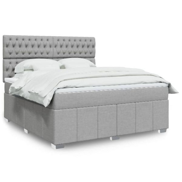 vidaXL Boxspringbett mit Matratze Hellgrau 180x200 cm Stoff, 3294054