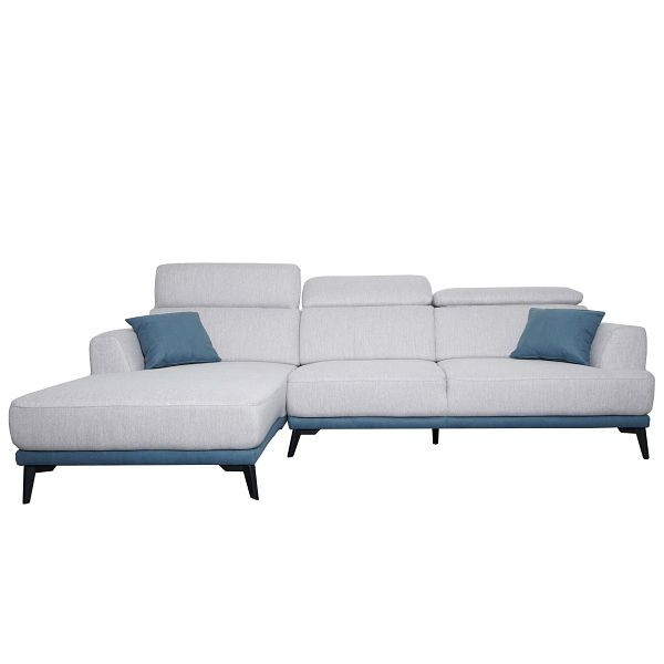 Mendler Sofa HWC-G44, Couch Ecksofa L-Form 3-Sitzer, Liegefläche Nosagfederung Taschenfederkern verstellbar, links, hellgrau, 71598+71599