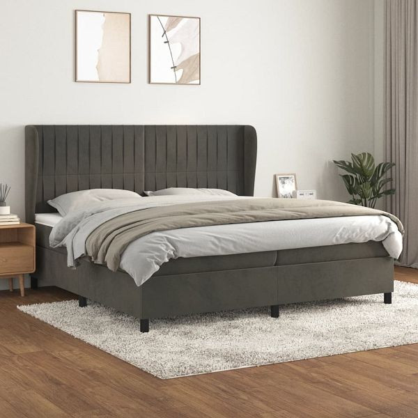 vidaXL Boxspringbett mit Matratze Dunkelgrau 200x200 cm Samt, 3129352