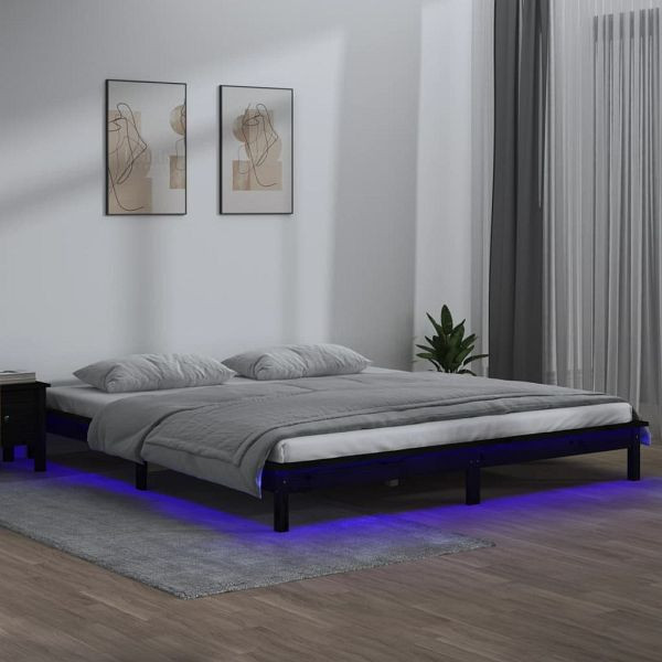vidaXL Massivholzbett mit LED-Beleuchtung Schwarz 200x200 cm, 820630