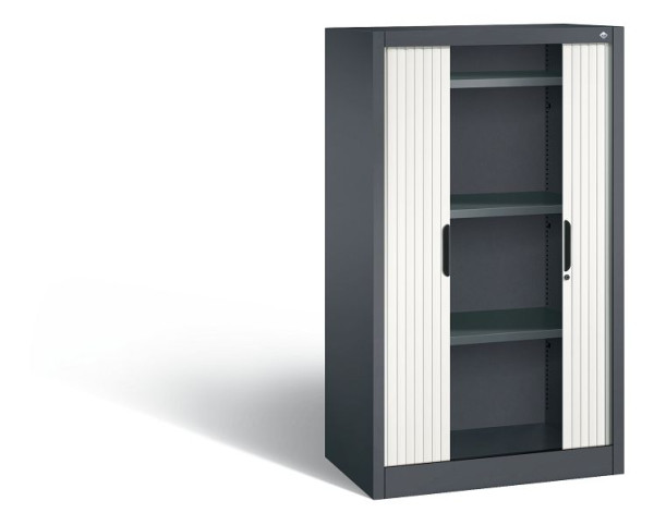 C+P Sideboard mit Rollladen Omnispace, H1345xB800xT420mm, Farbe: Schwarzgrau / Verkehrsweiß, Griffmulde, 3 OH, 3221-00 S10085