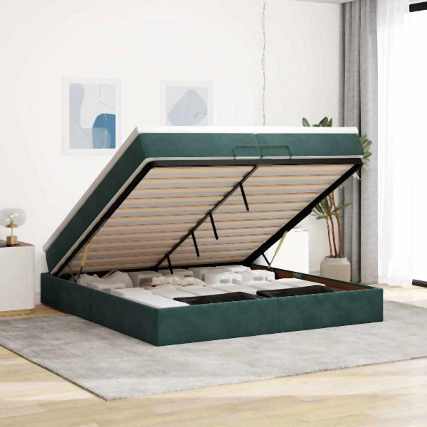 vidaXL Ottoman-Bett mit Matratzen Dunkelgrün 200x200 cm Samt, 3311210