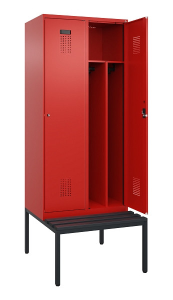 C+P Spind Evolo PLUS, 2 Abteile, 2120x800x815mm, 3020/3020, Haken 4, Zylinderschloss, Sitzfläche Kunststoff, Sitzbank, Trennwand, 0490507-22F S10105