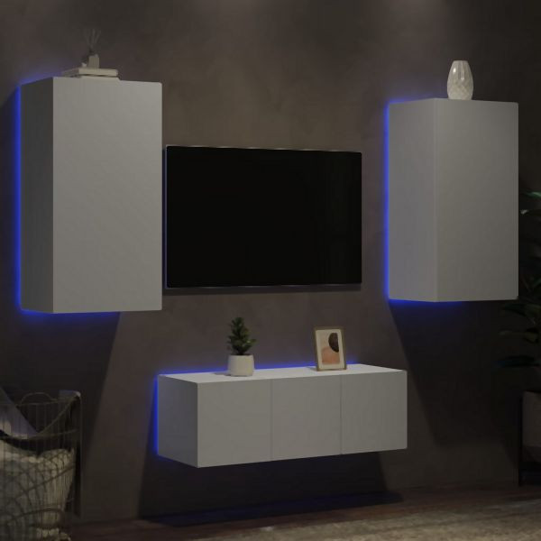 vidaXL 4-tlg. Wohnwand mit LED-Beleuchtung Weiß Holzwerkstoff, 3216818