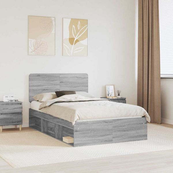 vidaXL Bettrahmen Graues Sonoma 135 x 190 cm Massives Kiefernholz, 3412502