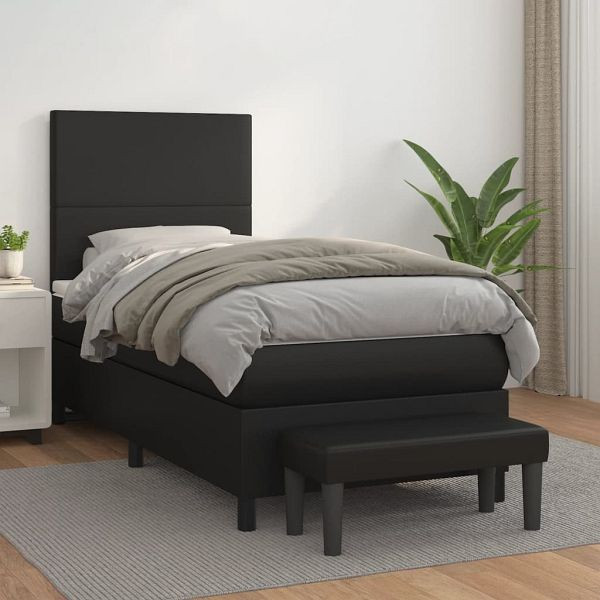vidaXL Boxspringbett mit Matratze Schwarz 90x200 cm Kunstleder, 3137521