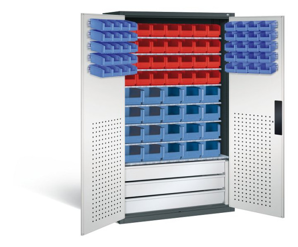 C+P Magazinschrank Serie 13, H1950xB1100xT535mm, Farbe: Anthrazitgrau / Lichtgrau, Muldengriff, 130276-67 S10092